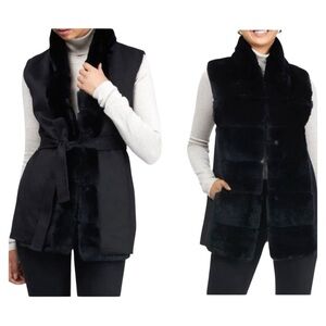 GORSKI Fur Reversible Rex Rabbit Vest with Wool Back and Belt NEW Size Small